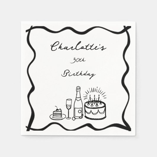 ハンドドロー30歳の誕生日 スタンダードカクテルナプキン (正面)