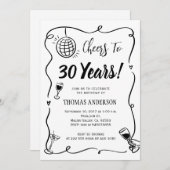 ハンドドロー30th誕生日パーティーお祝い 招待状 (正面/裏面)