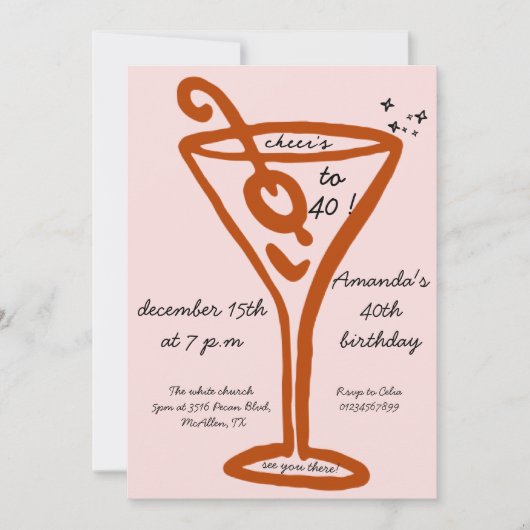 ハンドドロー40歳の誕生日 招待状 (正面)