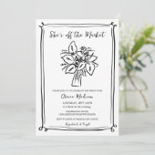 ハンドドロー「彼女は市場から離れている」ブライダルシャワー 招待状 (スタンド正面)