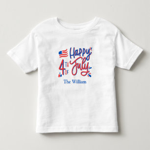 ハンドドローHappy 4th July Red White and Blue T トドラーTシャツ