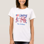 ハンドドローHappy 4th July Red White and Blue T Tシャツ<br><div class="desc">7月の幸せ4th赤と青のマッチングTシャツ家族</div>