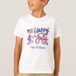 ハンドドローHappy 4th July Red White and Blue T Tシャツ<br><div class="desc">7月の幸せ4th赤と青のマッチングTシャツ家族</div>