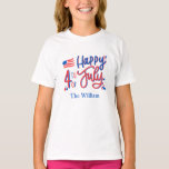 ハンドドローHappy 4th July Red White and Blue T Tシャツ<br><div class="desc">7月の幸せ4th赤と青のマッチングTシャツ家族</div>