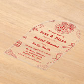 ハンドドローis love & pizzaブライダルシャワー アクリル招待状 (レイダウン)