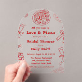 ハンドドローis love & pizzaブライダルシャワー アクリル招待状 (インサイチュ (ポータブル))