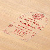 ハンドドローis love & pizzaブライダルシャワー アクリル招待状 (レイダウン)