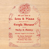 ハンドドローis love & pizzaブライダルシャワー アクリル招待状 (正面)