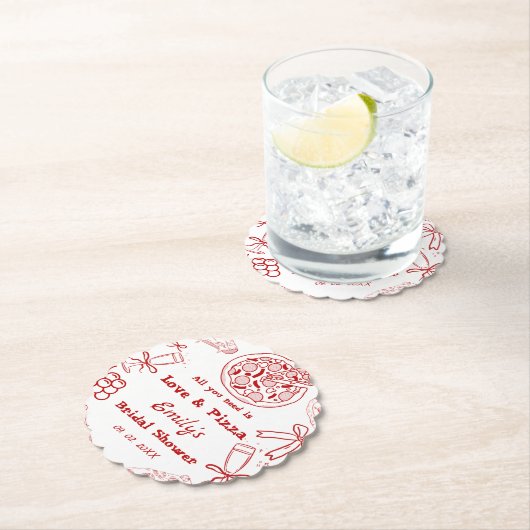 ハンドドローis love & pizzaブライダルシャワー ペーパーコースター (インサイチュ)