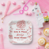 ハンドドローis love & pizzaブライダルシャワー ペーパープレート (パーティー)