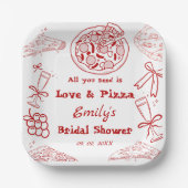 ハンドドローis love & pizzaブライダルシャワー ペーパープレート (正面)