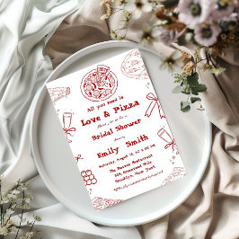 ハンドドローis love & pizzaブライダルシャワー 招待状