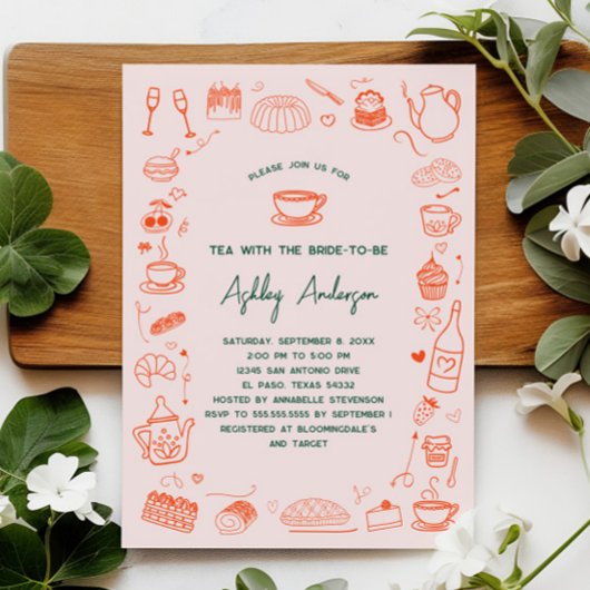 ハンドドードルお洒落ティーブライダルシャワー 招待状