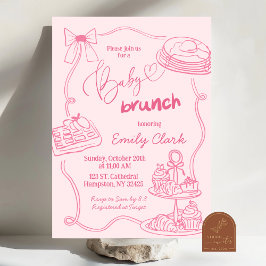 ハンドドードルズピンクベビーブランチ招待状 招待状