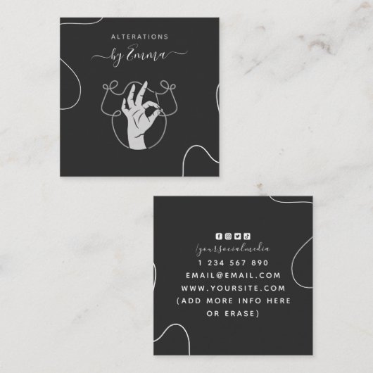 ハンドニードルと糸のロゴシーストレステーラーグレー スクエア名刺 (正面/裏面)