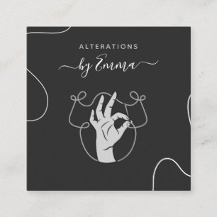 ハンドニードルと糸のロゴシーストレステーラーグレー スクエア名刺