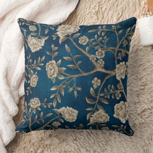 ハンドネイビ絵を描ーブルーチャイノアイセリーフローラ緑 クッション (ブランケット)