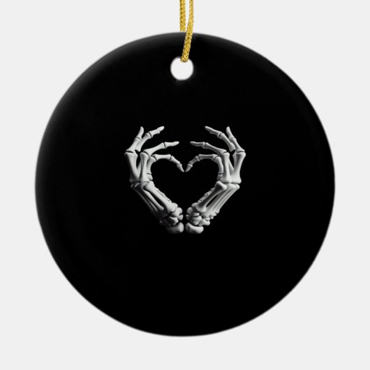 ハンドハートスケルトン不気味ボーンガールズティーン セラミックオーナメント (正面)