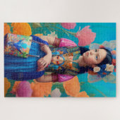 ハンドバッグとスカーフの美しい女の子 ジグソーパズル (横)