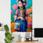 ハンドバッグとスカーフの美しい女の子 ポスター (ホームオフィス)