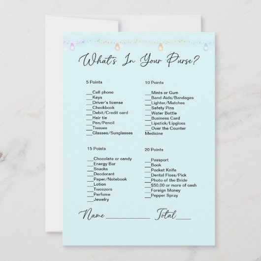 ハンドバッグのライトぶら下がったに何が入るブライダルシャワー 招待状 (正面)