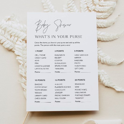 ハンドバッグの中のハーローホイットベイビーシャワーゲームカード 招待状
