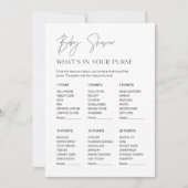 ハンドバッグの中のハーローホイットベイビーシャワーゲームカード 招待状 (正面)