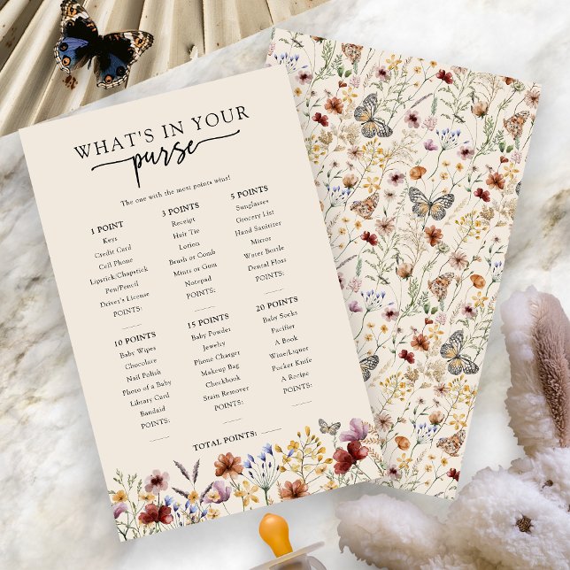 ハンドバッグの中身当てゲーム (Boho Wildflower What's In Your Purse Baby Game by Painted Paperie
)