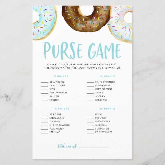 ハンドバッグの赤ちゃんシャワーのゲームに何が入っているかドーナツ (正面)