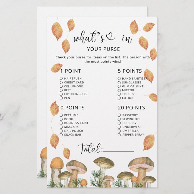 ハンドバッグの赤ちゃんシャワーの森のキノコ (正面/裏面)