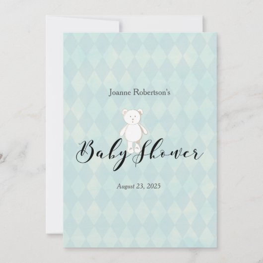 ハンドバッグの赤ちゃんシャワーゲームで白いテディベア 招待状 (裏面)