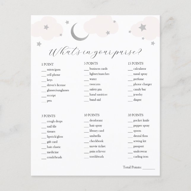 ハンドバッグの赤ちゃんシャワーゲームの内容 (正面)