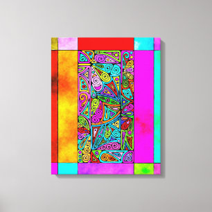 ハンドパターンとデジタル絵を描パターンのアート2 キャンバスプリント