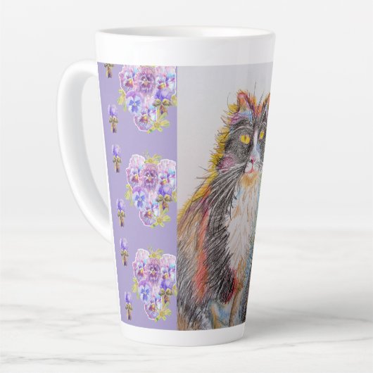 ハンドパープ色彩の鮮やかルタキシードキャットフローララテマグ カフェラテマグ (左アングル)