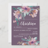 ハンドパープ色彩の鮮やかル·フローラ·おばあちゃん誕生パーティー 招待状 (正面)