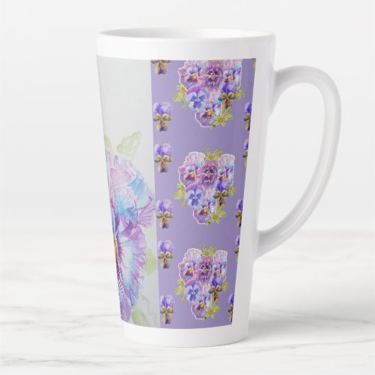 ハンドパ絵を描ープルパンジーパンジーフローララテマグ カフェラテマグ (右)