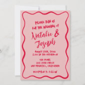 ハンドピ書ックレッド予測できなレトロ結婚おもしろい 招待状 (正面)