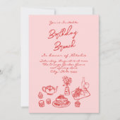 ハンドピ書ック予測できなおもしろい誕生日ブランチ 招待状 (正面)