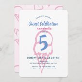 ハンドピ絵を描ックアイスクリームガール誕生日 招待状 (正面/裏面)