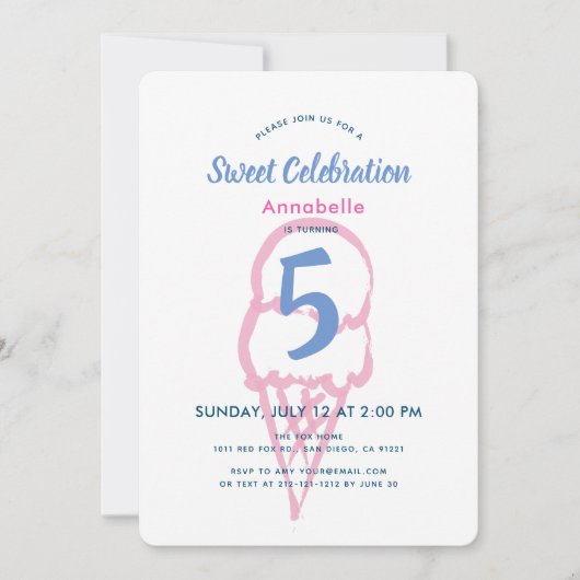 ハンドピ絵を描ックアイスクリームガール誕生日 招待状 (正面)