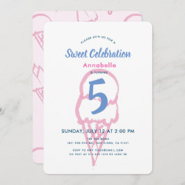 ハンドピ絵を描ックアイスクリームガール誕生日 招待状