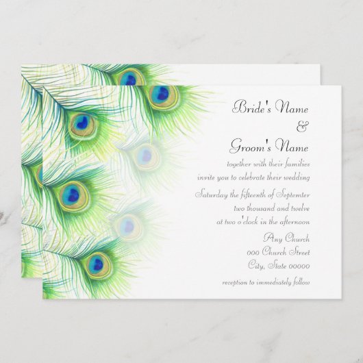 ハンドピ絵を描ーコックフェザー結婚式招待状 招待状 (正面/裏面)