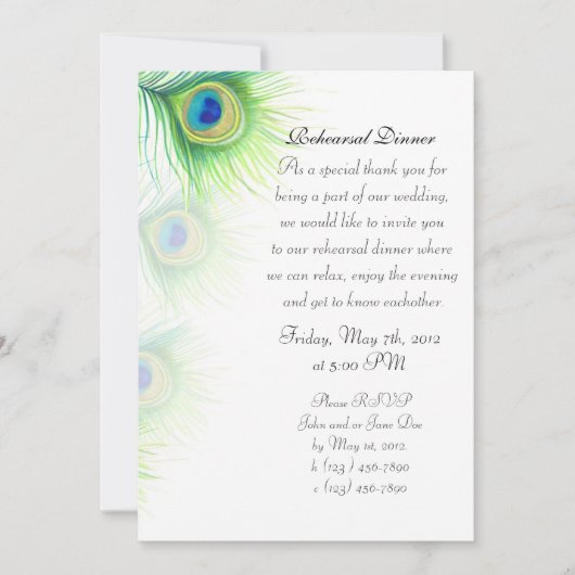 ハンドピ絵を描ーコック羽毛リハーサルディナー 招待状 (正面)