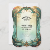 ハンドフェスティング招待状グリーン金ゴールドエーテル 招待状 (正面)