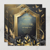 ハンドフェスティング招待状ブラック金ゴールドエーテル 招待状 (正面/裏面)
