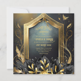 ハンドフェスティング招待状ブラック金ゴールドエーテル 招待状