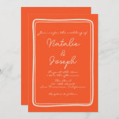 ハンドブ書リックオレンジレトロユニーク結婚ズ 招待状 (正面/裏面)