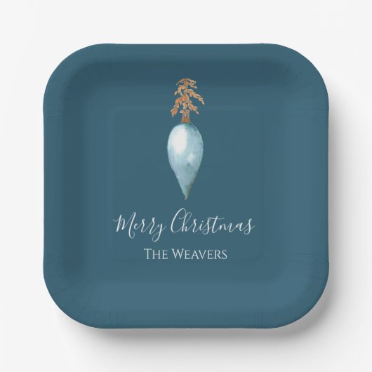 ハンドブ絵を描ルーウォーター色の名前をカスタムするクリスマス ペーパープレート (正面)