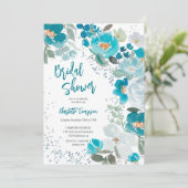 ハンドブ絵を描ルーシックフローラ冬ブライダルシャワー 招待状 (スタンド正面)