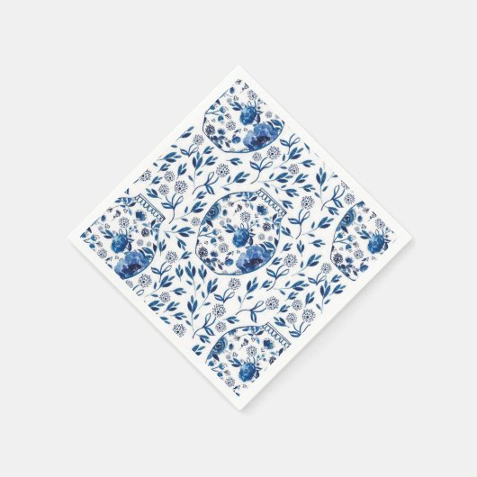 ハンドブ絵を描ルート&ホワイトチャイノアイセリーフローラスタイル スタンダードカクテルナプキン (角)